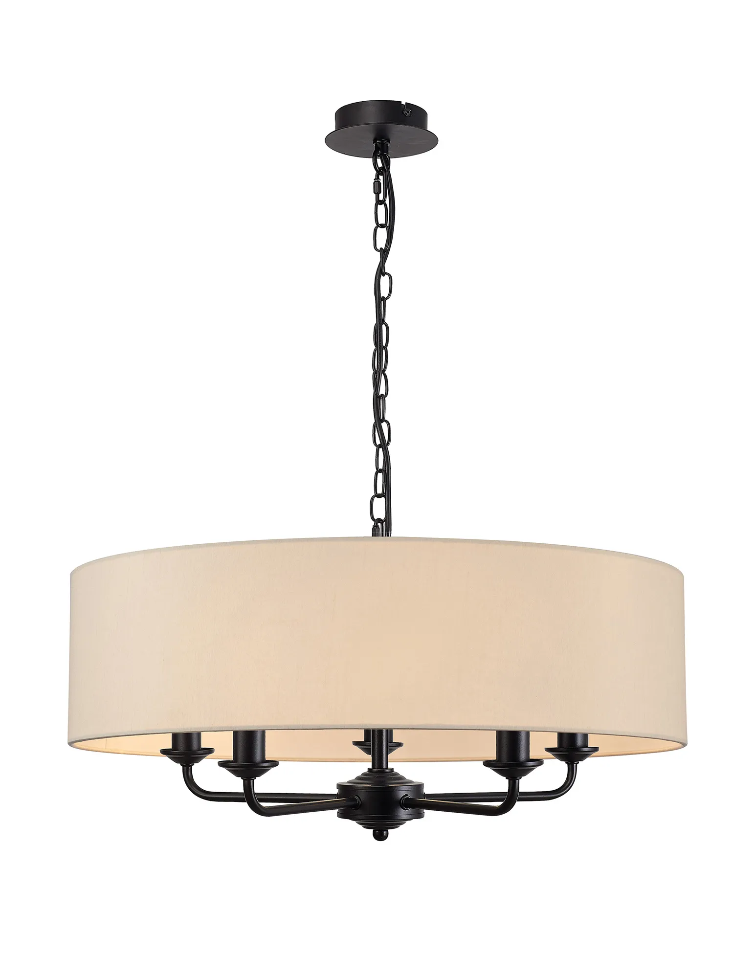 DK1017  Banyan 60cm 5 Light Pendant Matt Black, Ivory Pearl